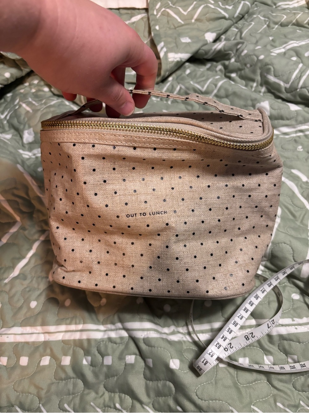Kate Spade Out To Lunch Beige Polka Dot Lunch Box with Handle